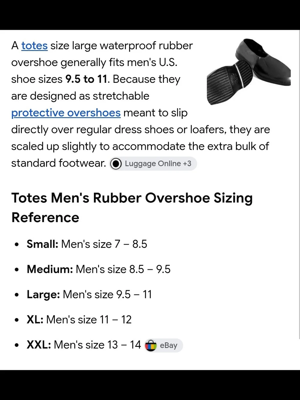 Totes Black Men's Slip-On Rain Shoe Covers